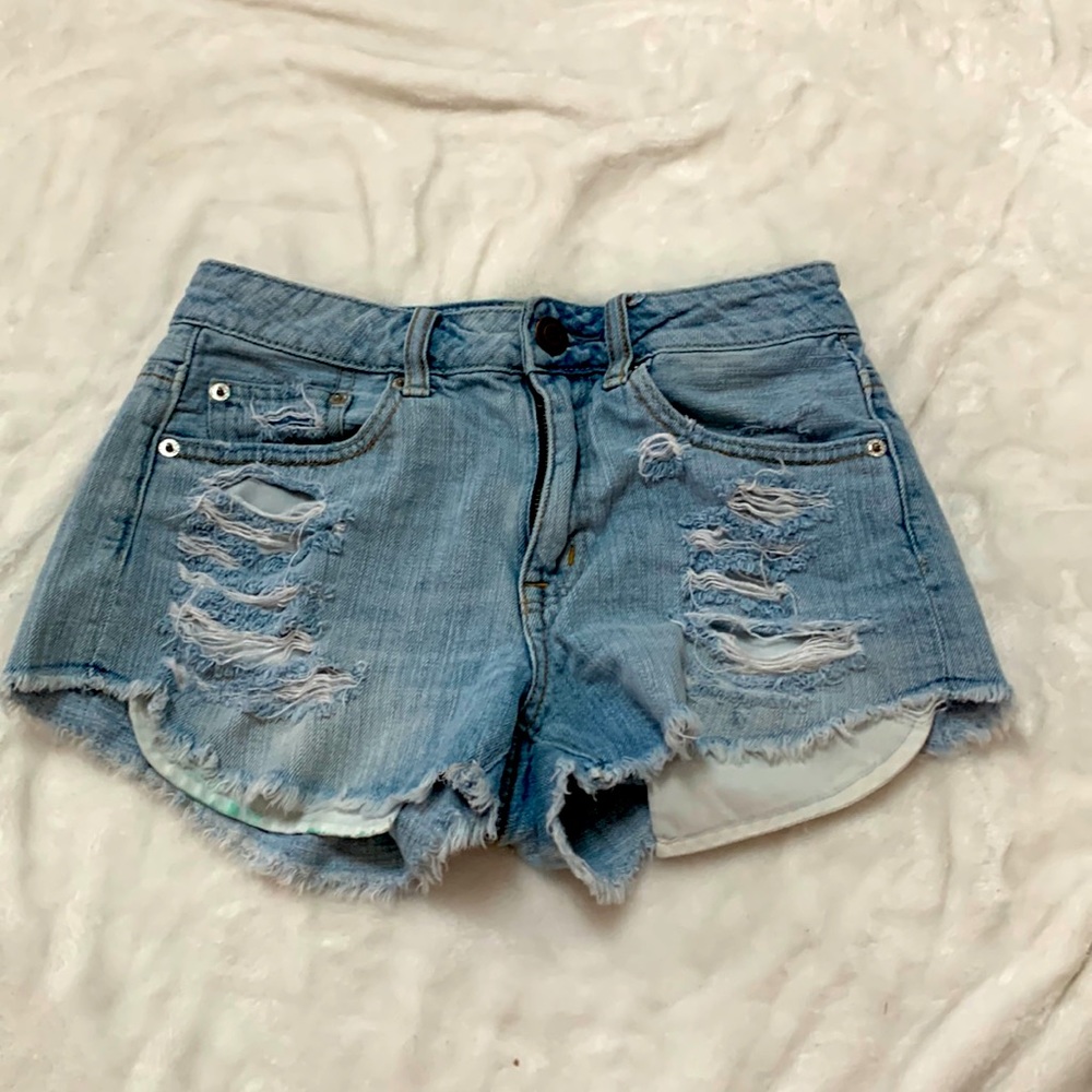 American eagle hi-rise festival light wash jean shorts